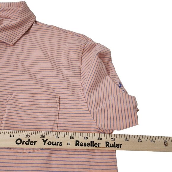 Peter Millar Polo Shirt Mens Medium Orange Striped Seaside Wash Golf Preppy - Picture 9 of 11
